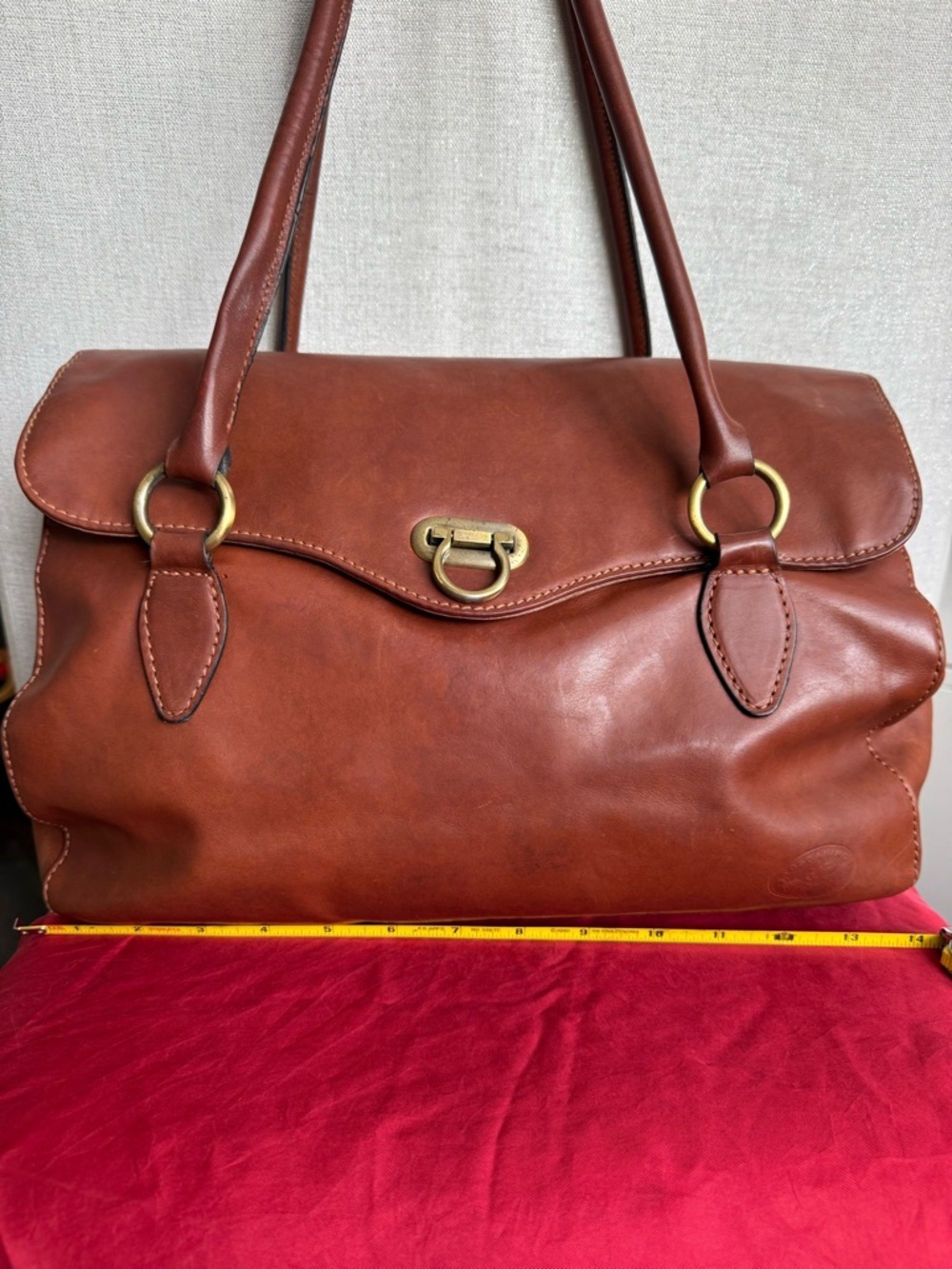 Vintage Italian Leather Satchel Bag Toscanino Brown Brass Hardware - Picture 15 of 15